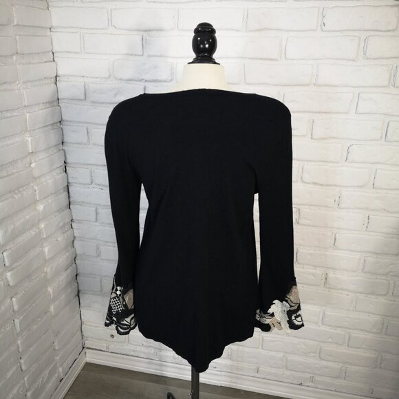 Alfani Ladies Size Medium Black with White & Tan Embroidery Lone Sleeve Sweater - Picture 2 of 10